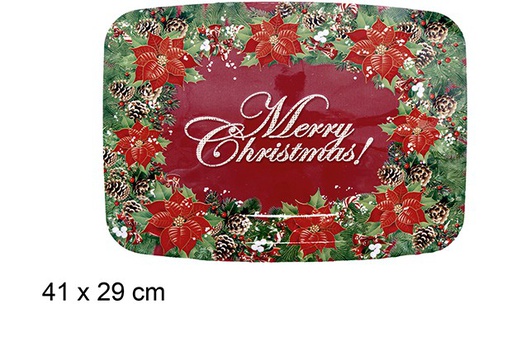 [110998] Rectangular plastic tray with Christmas flowers 41x29 cm