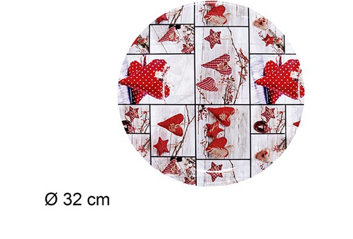 [111001] Round plastic tray with Christmas hearts 32 cm