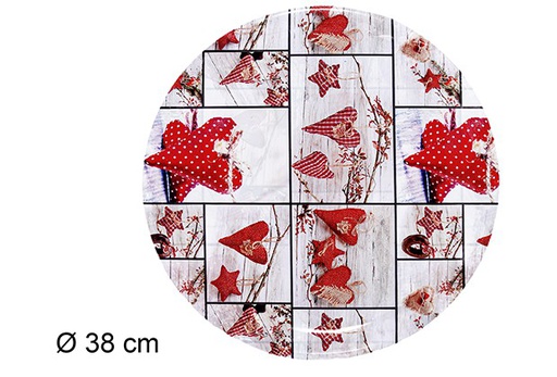 [111083] Round plastic tray with Christmas hearts 38 cm