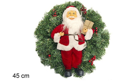 [111416] Green PVC wreath decorated with Santa Claus and berries 45 cm