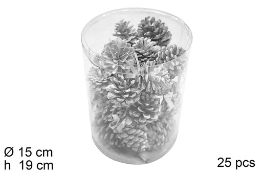 [111422] Cylinder with 25 silver pine cones