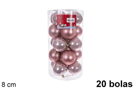 [110898] Pack 20 boules or rose brillantes/mates cylindre 8 cm 