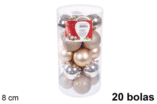 [110899] Pack  20 shiny/matte/glitter champagne bauble  in cylinder 8 cm