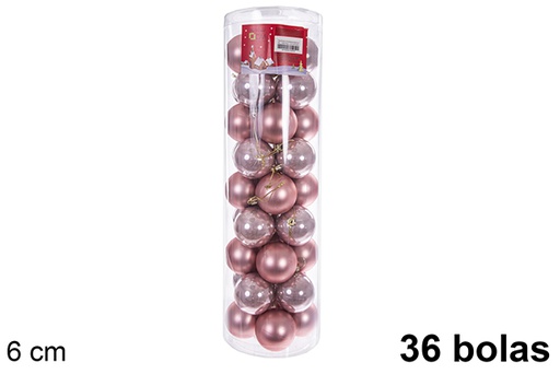 [110900] Pack 36 bolas ouro rosa brilhantes/foscas cilindro 6 cm