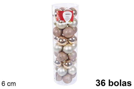 [110901] Pack 36 shiny/matte champagne bauble cylinder 6 cm