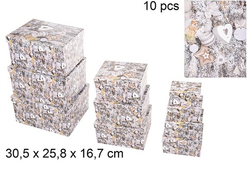 [111449] Pack 10 caixas de papelão de Natal decoradas com coração 30,5x25,8 cm