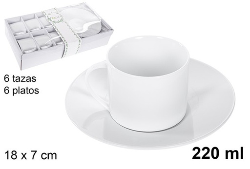 [110786] Set 6 tazas de cafe con leche+6 platos ceramica blanca 220ml