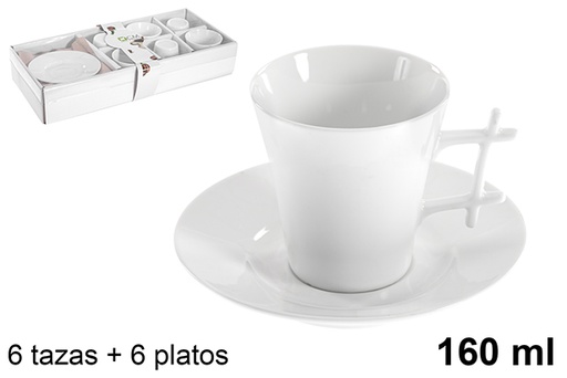 [110787] Pack 6 chávenas de café em cerâmica branca com pires 160 ml