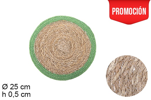 [110372] Base redonda de ervas marinhas com borda de juta verde 25 cm