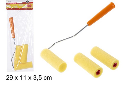 [110737] Set pittore rullo in schiuma da 10 cm e 2 pezzi di ricambio con asta da 28 cm