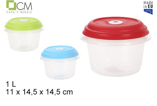 [102819] Round lunch box with colored lid dater 1 l.