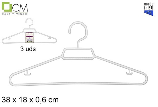 [102908] Pack 3 cabides de plástico branco 38x18 cm