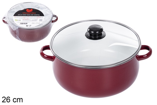 [110794] Pot rouge avec couvercle en verre 26 cm