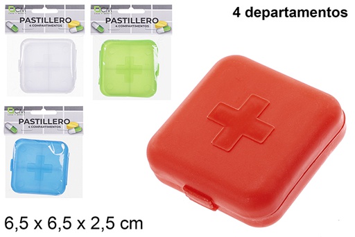 [110708] Plastic pill box 4 departments assorted colors