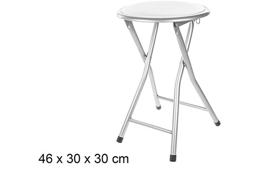 [110589] Tabouret pliant en métal rembourré blanc 46x30 cm