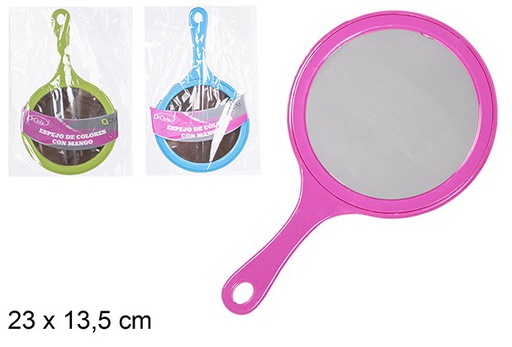 [110583] Round mirror with handle in assorted colors 23x13,5 cm