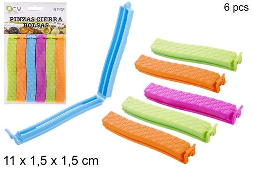 [110627] Pack 6 pinzas cierra bolsas colores surtidos 11 cm