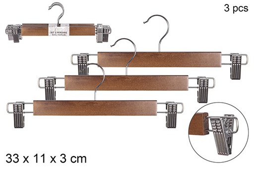 [110849] Pack 3 appendiabiti in legno con clip 