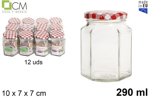 [109164] Hexagonal glass jar with vichy lid 290 ml 