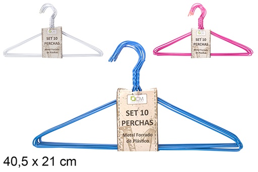 [110896] Pack 10 metal hangers lined with colored plastic