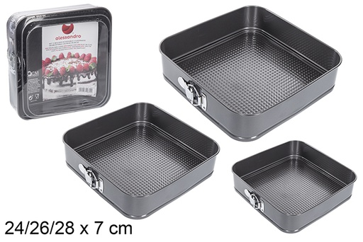 [110602] Pack 3 moldes inoxidables cuadrados desmontables 24/26/28 cm