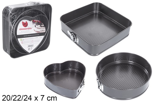 [110603] Pack 3 moldes inoxidables forma corazón desmontables 20/22/24 cm