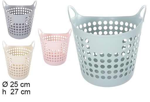[111895] Panier en plastique haut flexible avec poignées de couleurs assorties