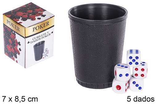 [110802] Pack gobelet avec 5 dís de poker 7x8,5 cm