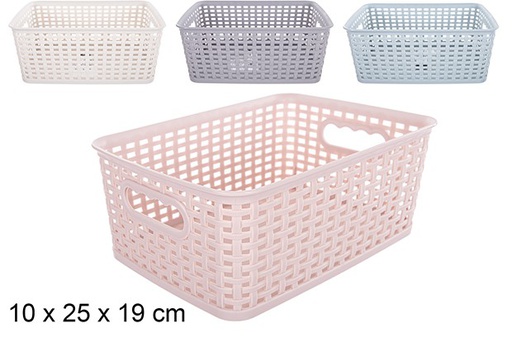 [111906] Cesto retangular de plástico rattan em cores variadas 10x25 cm