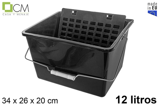 [111985] Black plastic paint bucket with grid 12 l.