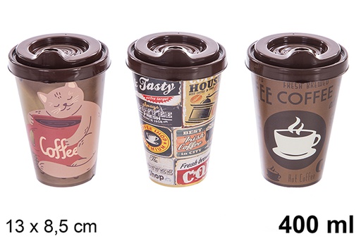 [111950] Gobelet en plastique avec couvercle décoré assorti 400 ml