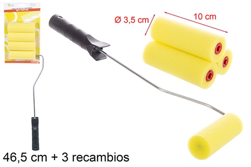 [110728] Set pintor rolo de espuma 10 cm e 3 recargas com haste 46,5 cm