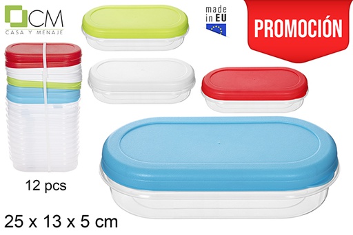 [112046] Oval lunch box with colored lid 25x13 cm