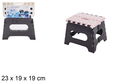 [112049] White/pink folding palstic stool assorted 19 cm