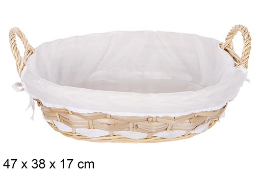 [112090] Natural oval wicker basket with fabric 47x38 cm