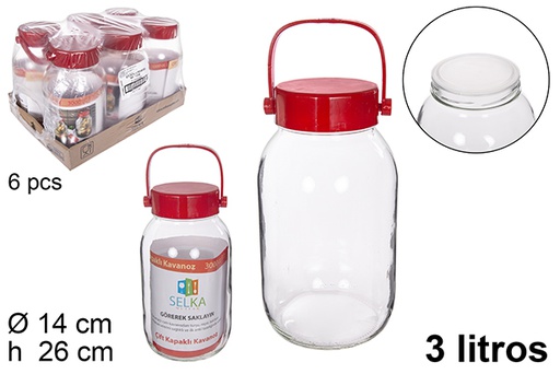 [112158] Glass jar with red handle 3 l.