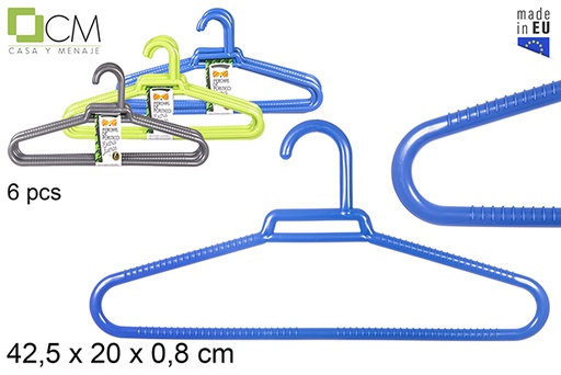 [112132] Pack 6 perchas de plástico extra fuertes colores surtidos