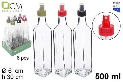 [112210] Botella cristal cuadrada con pulverizado colores surtidos 500 ml