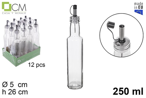 [112914] Round glass cruet with anti-drip stopper 250 ml 