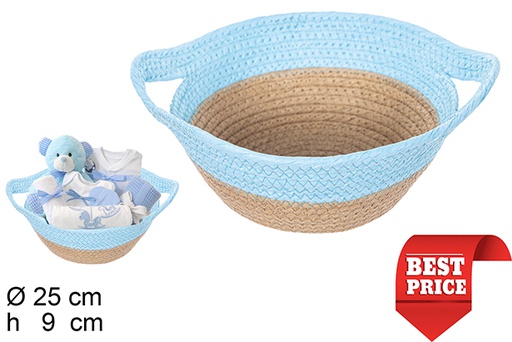[111731] Cesta cuerda papel natural/turquesa con asas 25x9 c