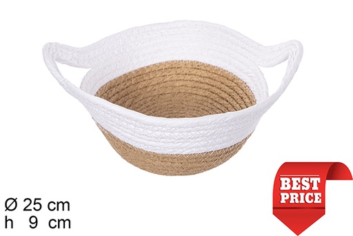 [111782] Cesta cuerda papel natural/blanca con asas 25x9 cm