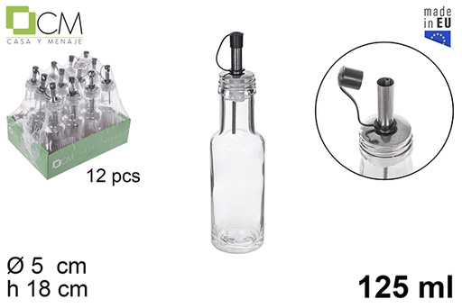 [112913] Aceitera/vinajera cristal redonda tapón acero antigoteo 125 ml