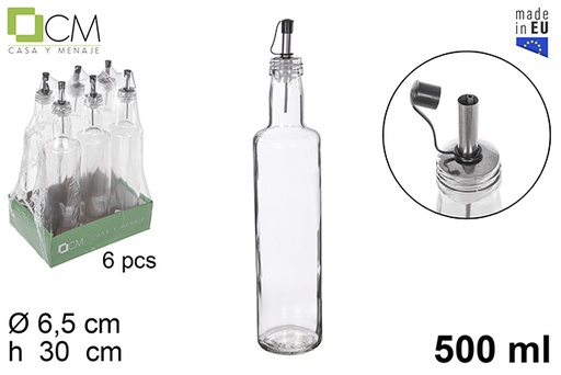 [112916] Distributeur huile/vinaigre verre rond bouchon anti-goutte 500 ml