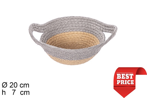 [111739] Cesta cuerda papel natural/gris con asas 20x7 cm