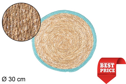 [111802] Dessous de plat en jonc de mer bord jute turquoise 30 cm