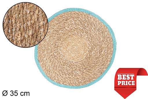 [111803] Dessous de plat en jonc de mer bord jute turquoise 35 cm