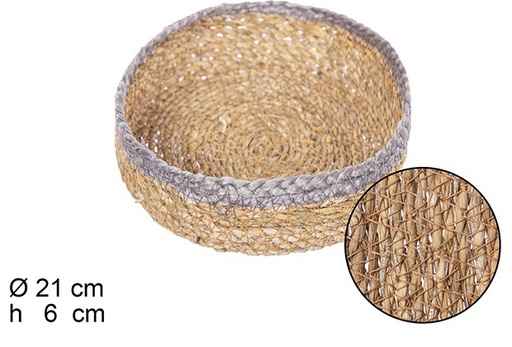 [111876] Cesta redonda seagrass natural borde yute gris 21 cm