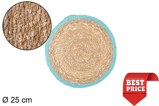 [111801] Dessous de plat en jonc de mer bord jute turquoise 25 cm