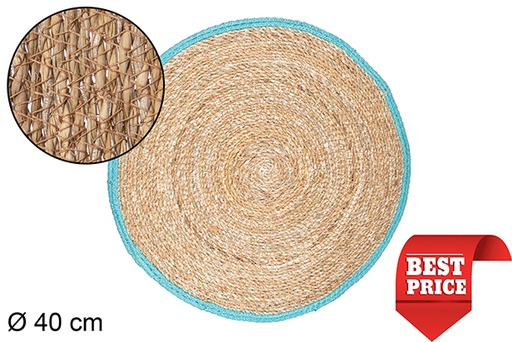 [111860] Turquoise jute edge seagrass trivet 40 cm