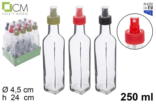 [112208] Botella cristal cuadrada con pulverizador colores surtidos 250 ml